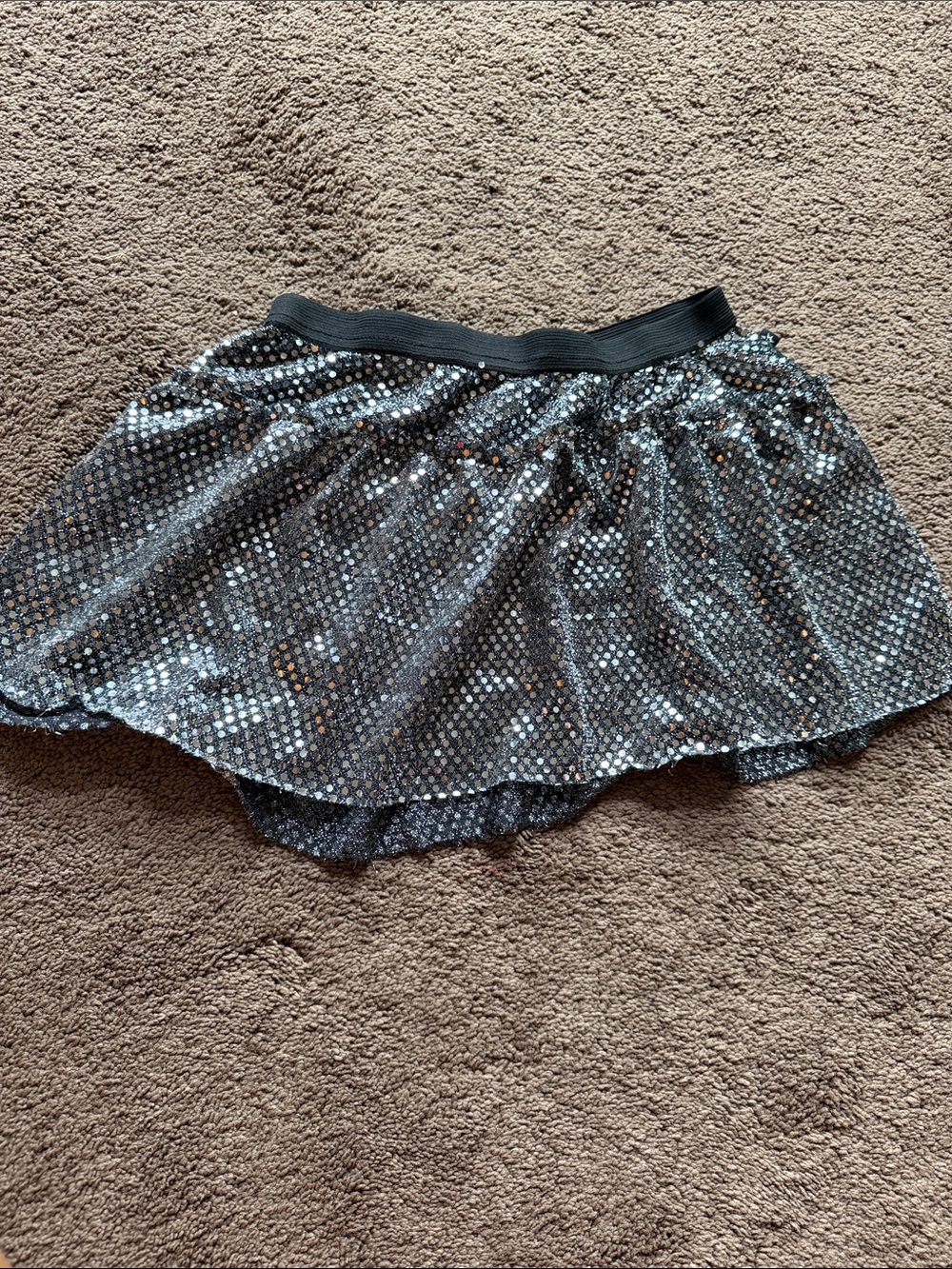 Black Sequin Circle Skirt with Elastic Waistband
